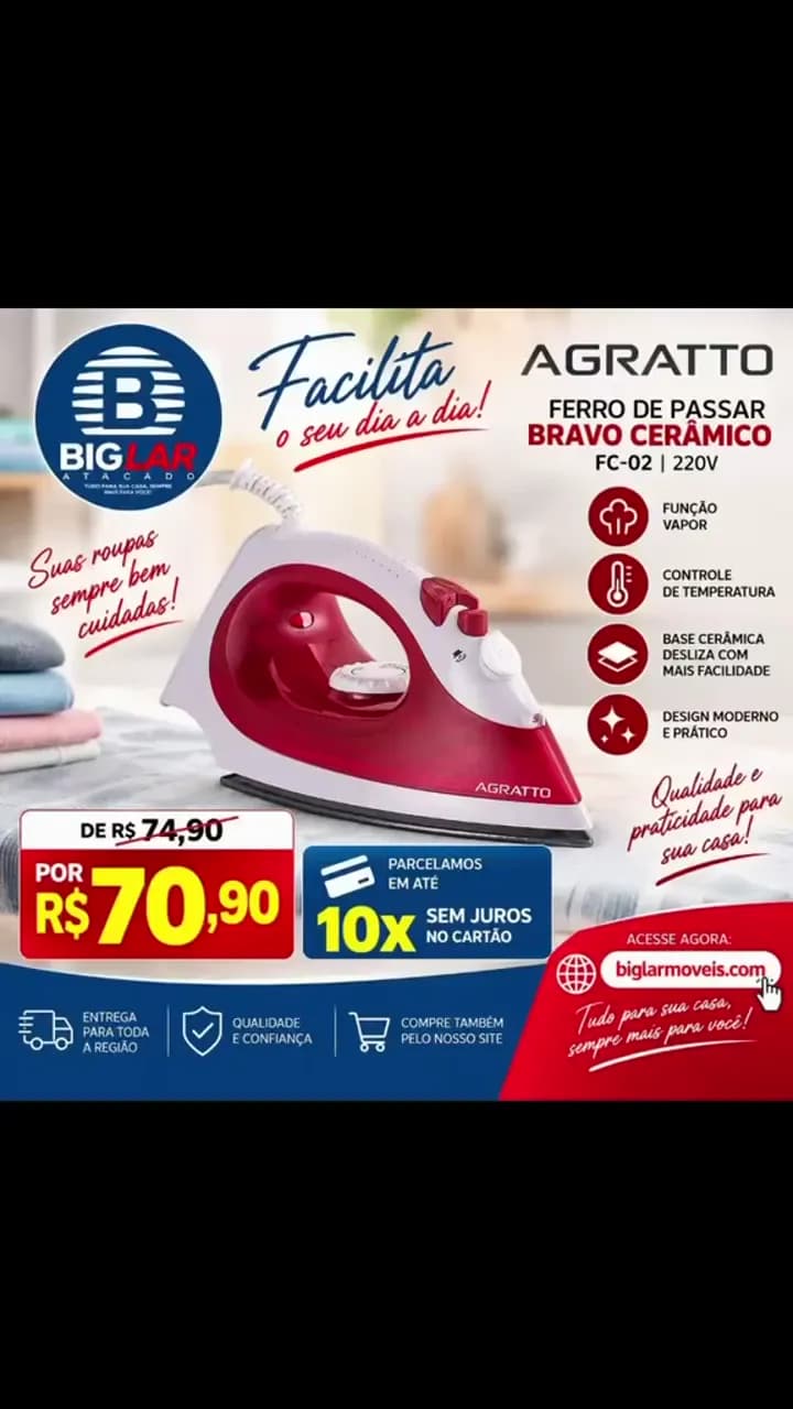 🔥 OFERTA ESPECIAL BIG LAR ATACADO! 🔥 FERRO DE PASSAR AGRA...