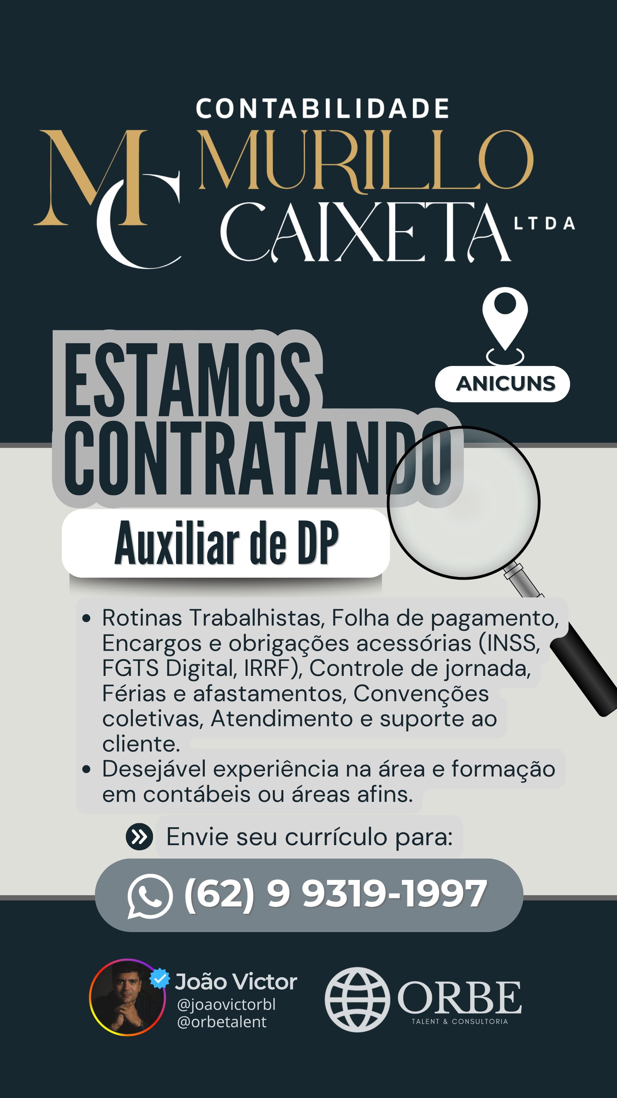 Vaga para Auxiliar de Departamento Pessoal
