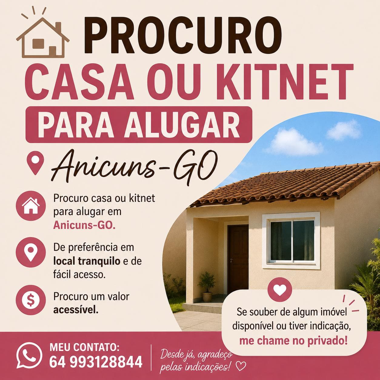Procuro casa ou kitnet para alugar em Anicuns — foto 1