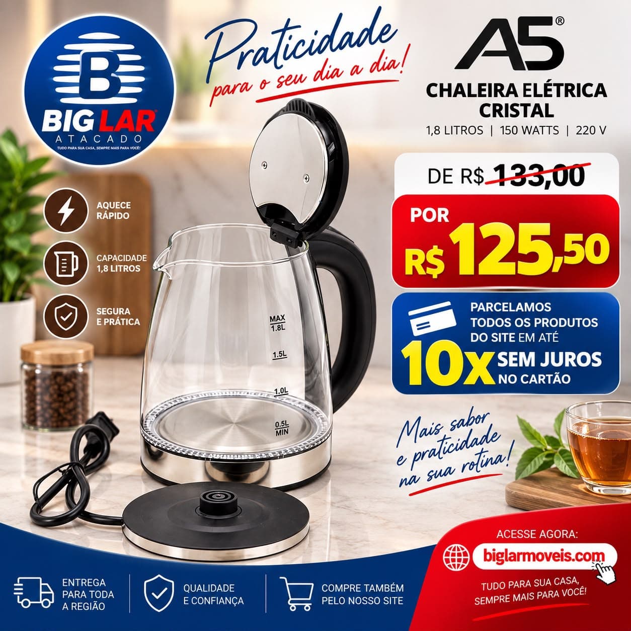 Chaleira Elétrica Cristal A5 1,8L 220V 1500W — foto 1